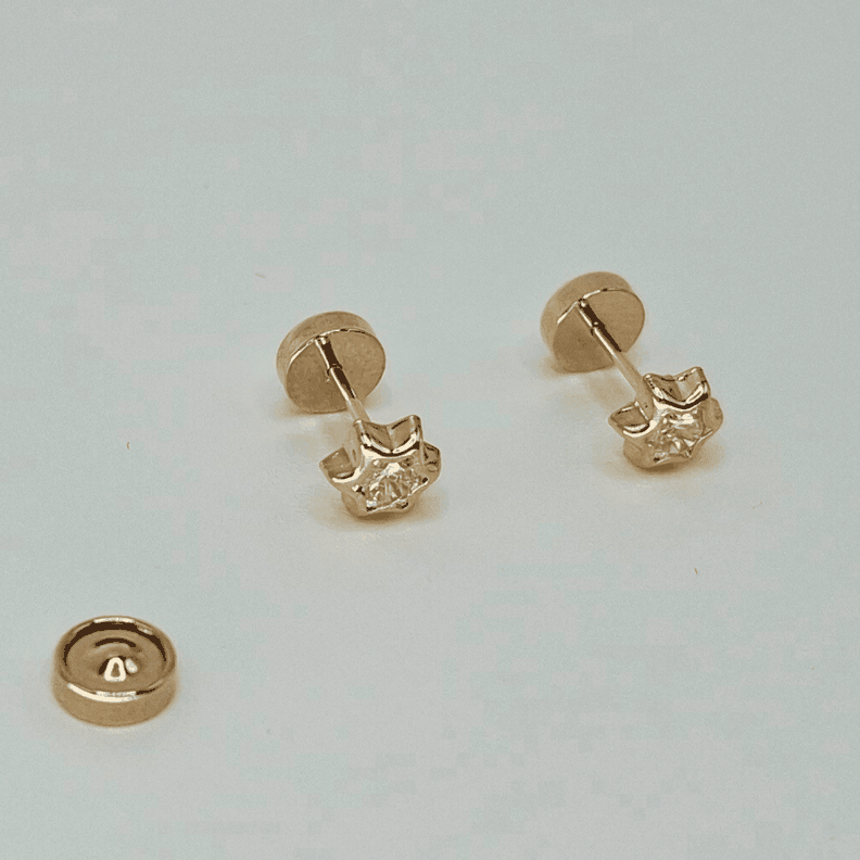 Aros abridores para bebé y niña, modelo estrella, oro 18k-0