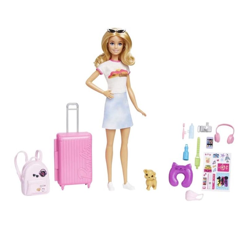 Barbie Viajera Muñeca Con Maleta Y Accesorios-0