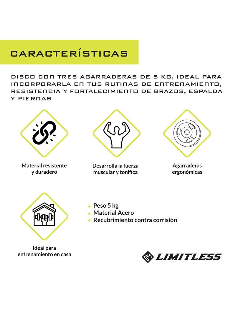 Disco Preolímpico Acero con Asas 5kg Limitless-4