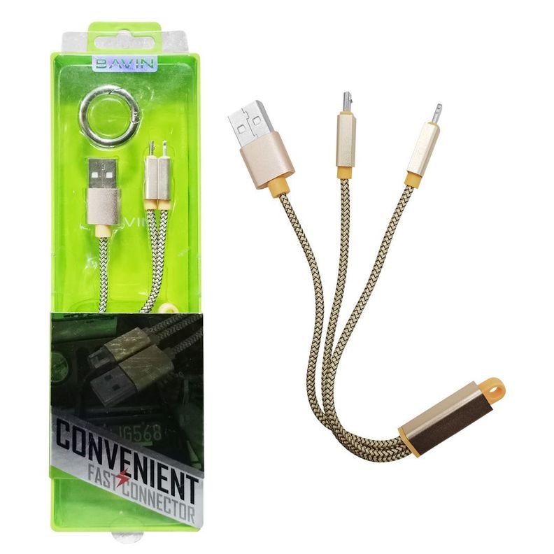 Cable USB de Carga Múltiple 2 en 1 (Micro USB - Lightning) 11.2 Cms. de Largo / Bavin Modelo CB-061-3