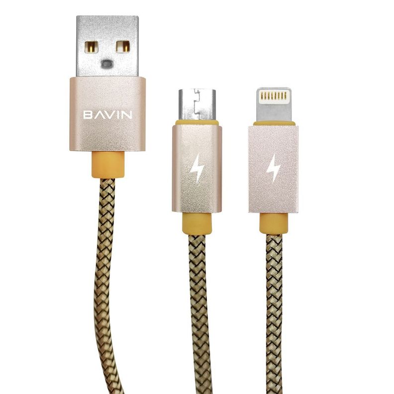 Cable USB de Carga Múltiple 2 en 1 (Micro USB - Lightning) 11.2 Cms. de Largo / Bavin Modelo CB-061-1
