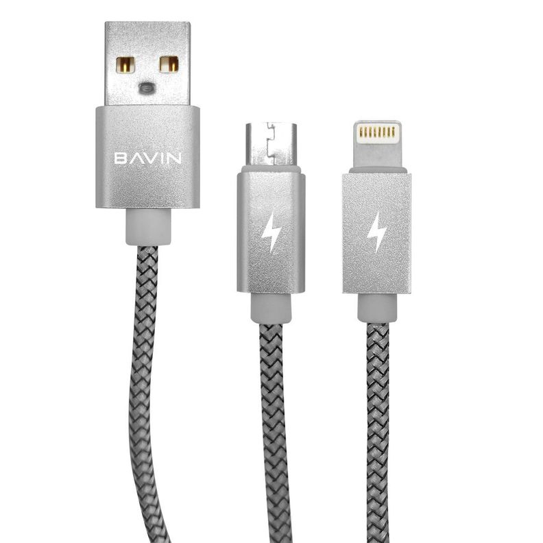 Cable USB de Carga Múltiple 2 en 1 (Micro USB - Lightning) 11.2 Cms. de Largo - Bavin Modelo CB-061-1