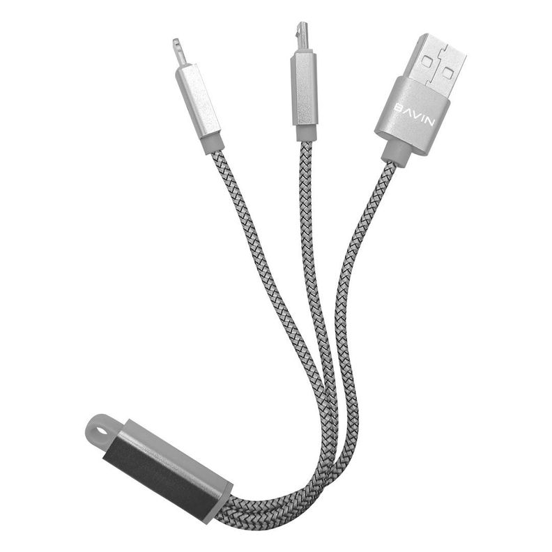 Cable USB de Carga Múltiple 2 en 1 (Micro USB - Lightning) 11.2 Cms. de Largo - Bavin Modelo CB-061-2