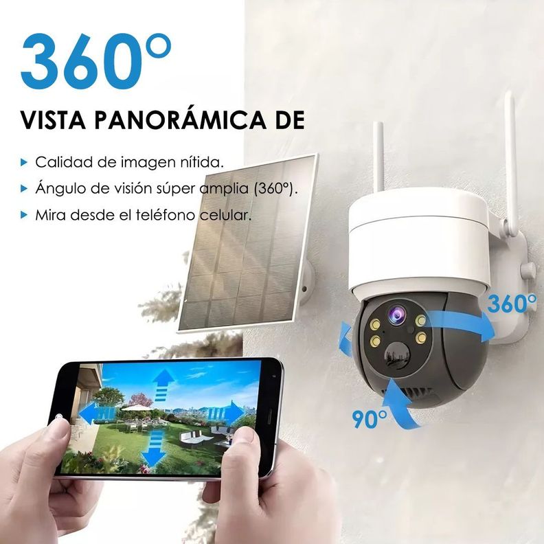 Cámara Wi-Fi con Panel Solar Sensor de Movimiento Espacios Interiores Exteriores Inalámbrica IP1080-2