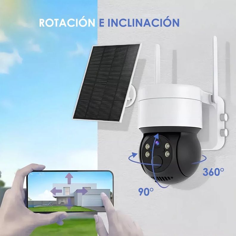 Cámara Wi-Fi con Panel Solar Sensor de Movimiento Espacios Interiores Exteriores Inalámbrica IP1080-3