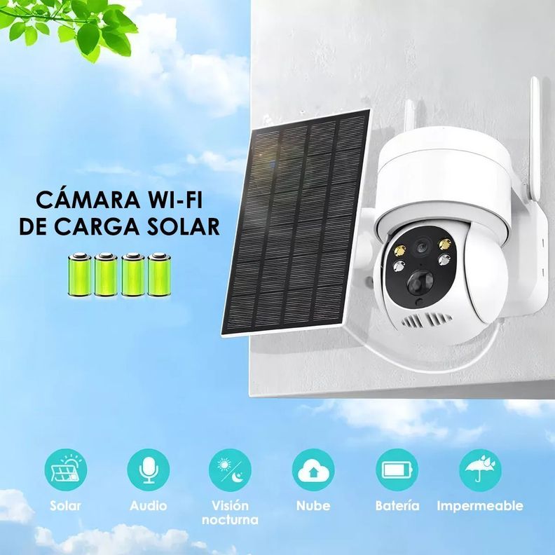 Cámara Wi-Fi con Panel Solar Sensor de Movimiento Espacios Interiores Exteriores Inalámbrica IP1080-4