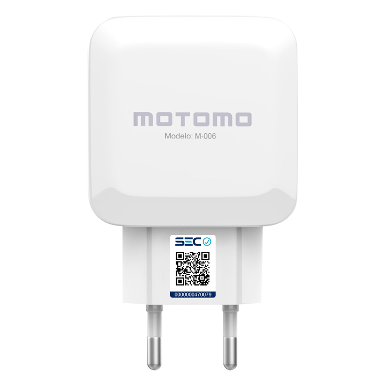 Cargador Certificado - 12W. Doble Puerto USB 2.1 - Con Cable Tipo USB a Tipo C / Motomo Modelo M 006-1
