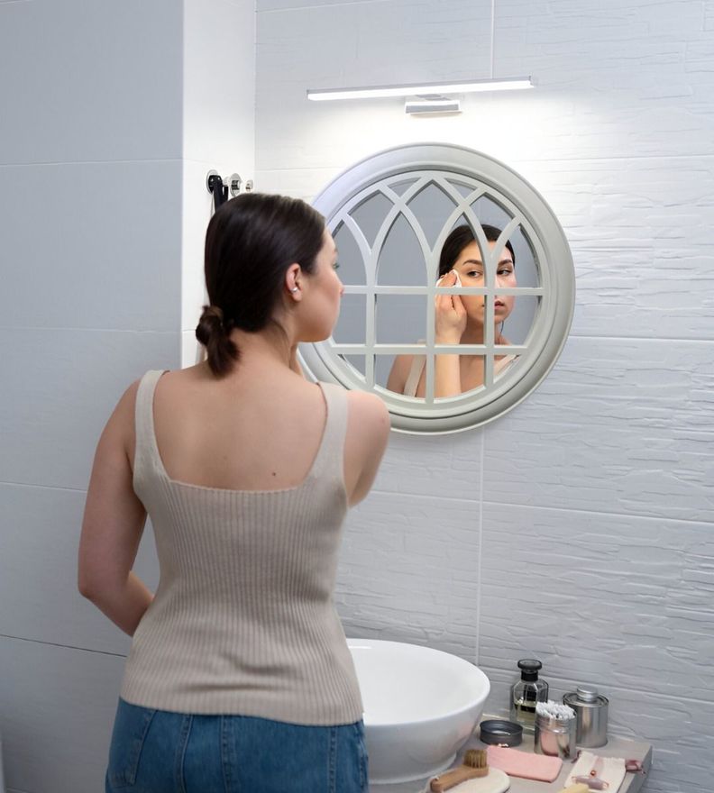 Espejo Decorativo Circular Ventana Elegante Blanco Jhn-2