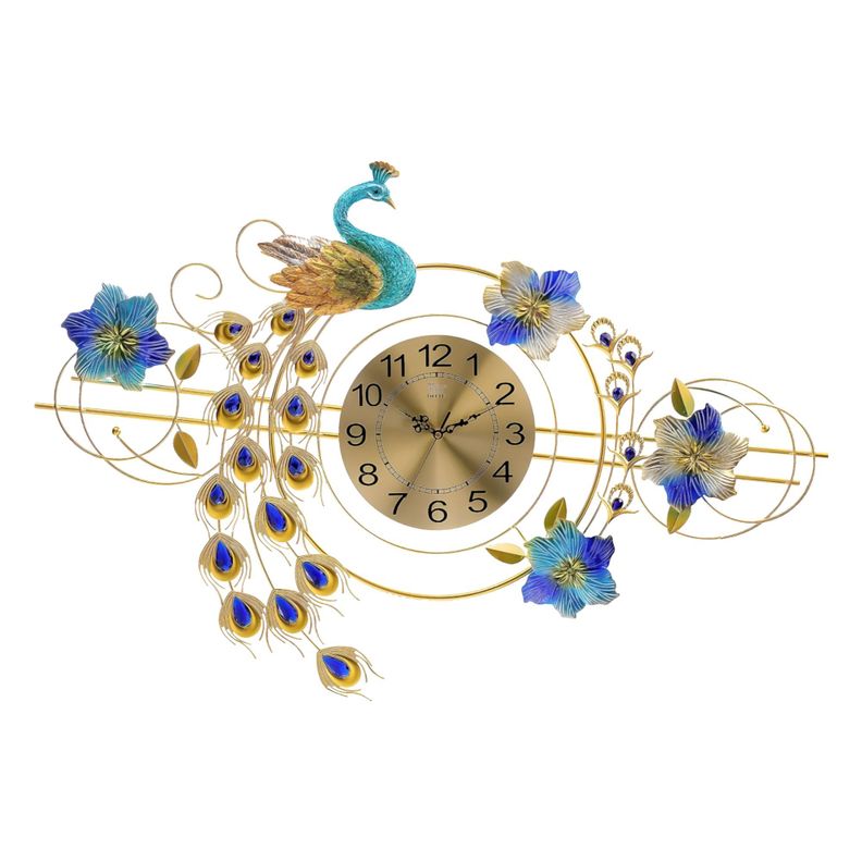 Reloj Pared 3D Decorativo Silencioso Pavo Real Floral Jhn-0