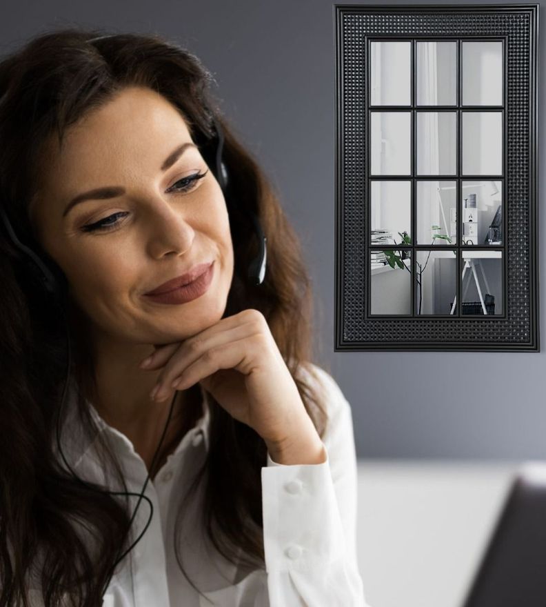 Espejo Decorativo Diseño Ventana Marco Negro Rectangular Jhn-2