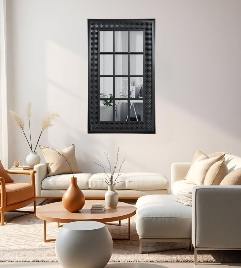 Espejo Decorativo Diseño Ventana Marco Negro Rectangular Jhn-7