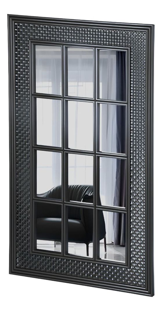 Espejo Decorativo Diseño Ventana Marco Negro Rectangular Jhn-8