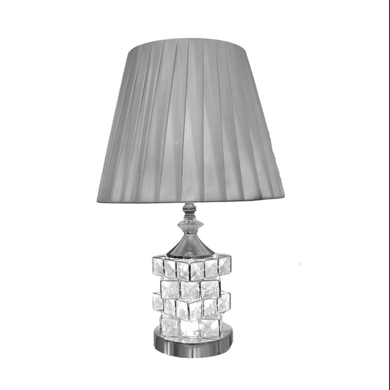 Lámpara Mesa Cristal Metal Decorativa Plateado Jhn-0