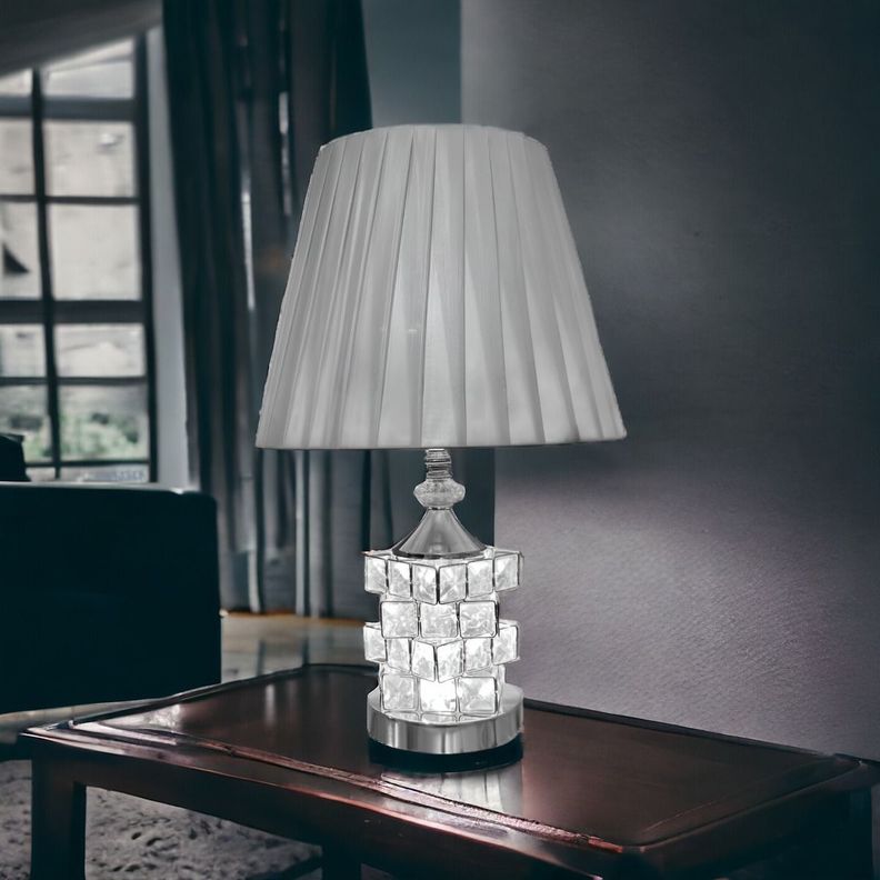 Lámpara Mesa Cristal Metal Decorativa Plateado Jhn-6