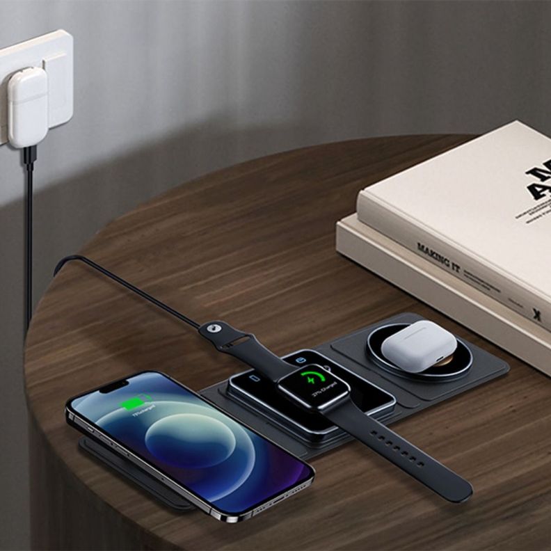 Cargador Inalámbrico Plegable Viaje Portátil 3en1 Magnético-6