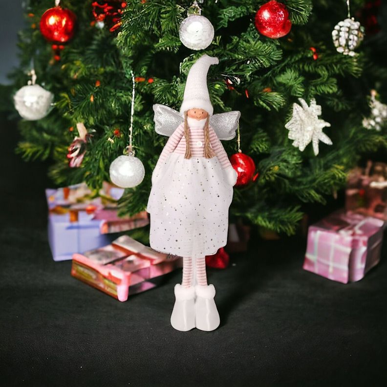 Decoración Ángel Navidad De Pie 79 Cm Trenzado Estrella Jhn-2
