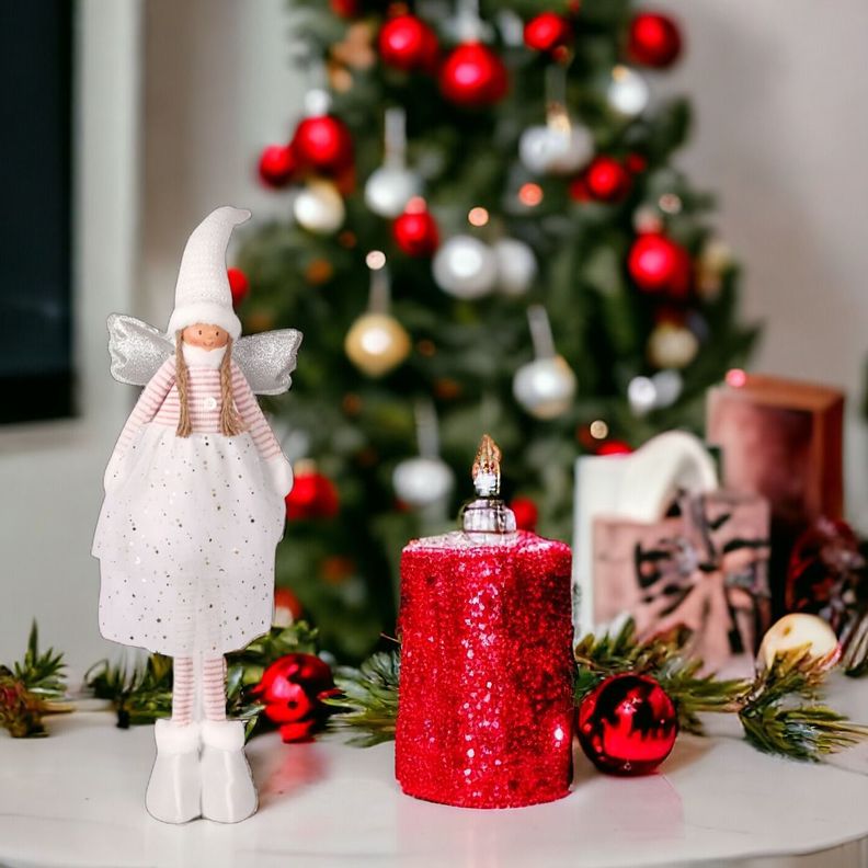 Decoración Ángel Navidad De Pie 79 Cm Trenzado Estrella Jhn-3