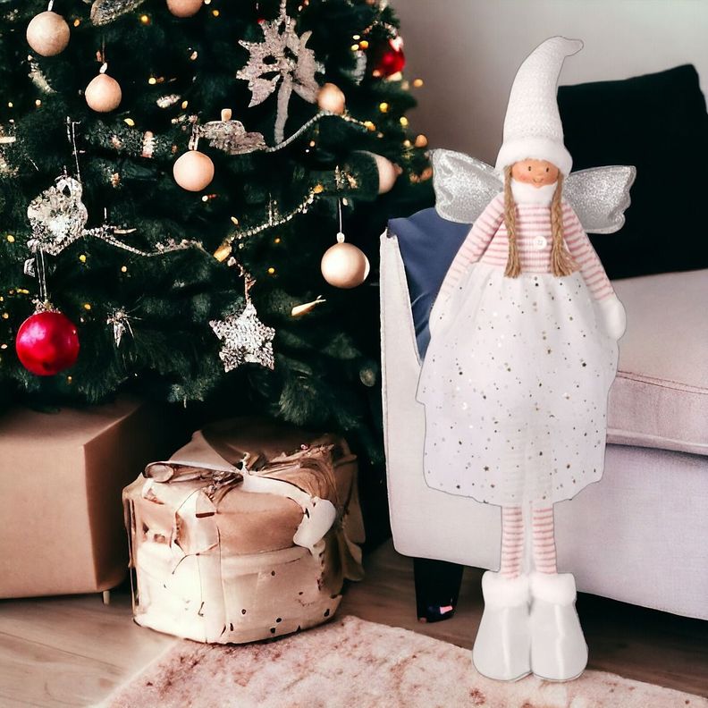 Decoración Ángel Navidad De Pie 79 Cm Trenzado Estrella Jhn-4