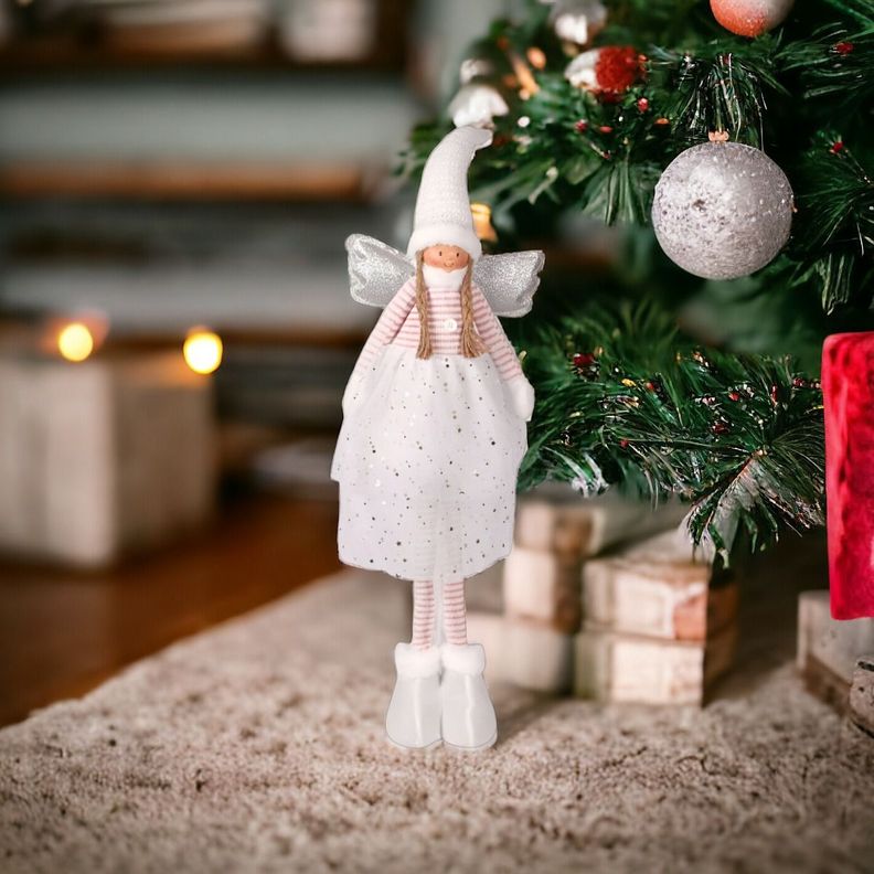Decoración Ángel Navidad De Pie 79 Cm Trenzado Estrella Jhn-5
