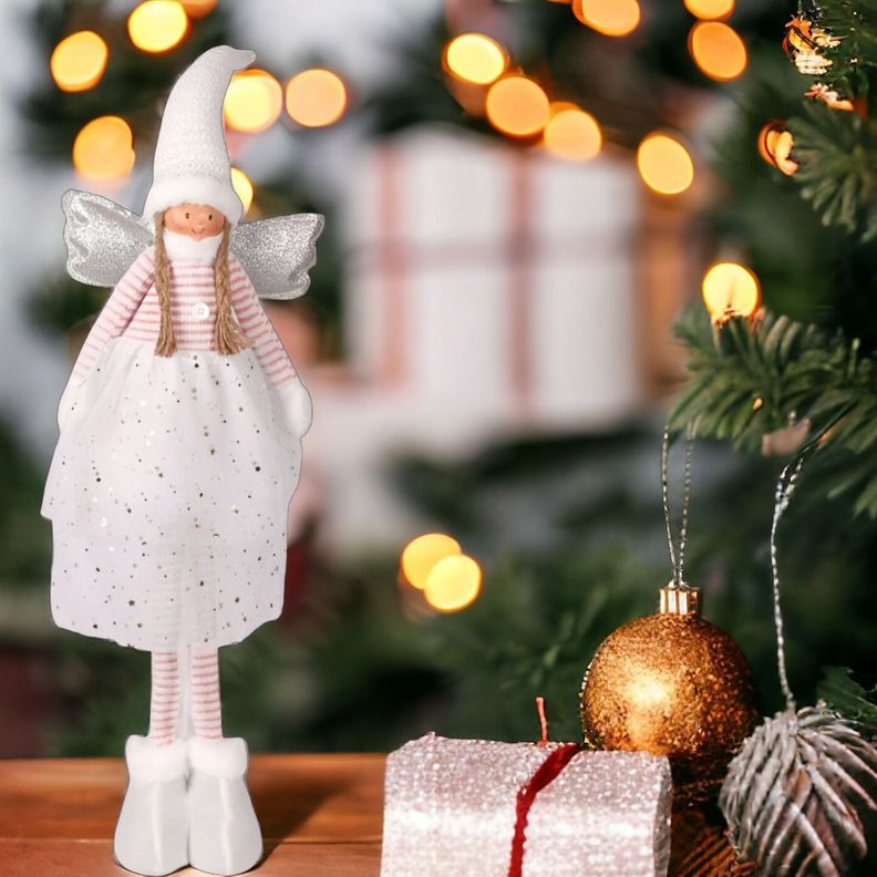 Decoración Ángel Navidad De Pie 79 Cm Trenzado Estrella Jhn-6