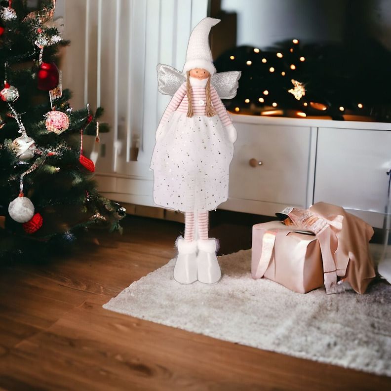 Decoración Ángel Navidad De Pie 79 Cm Trenzado Estrella Jhn-7