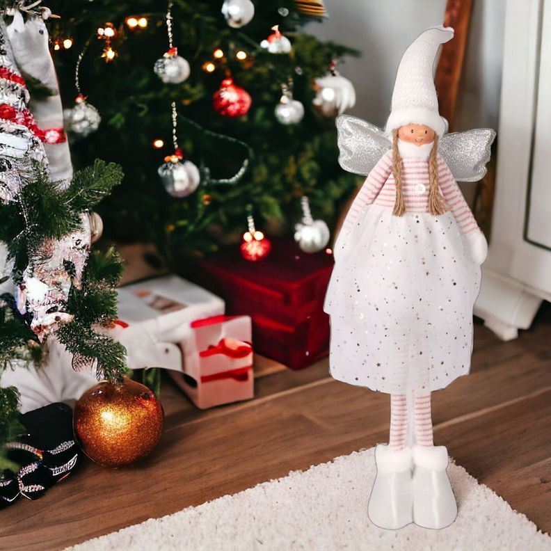 Decoración Ángel Navidad De Pie 79 Cm Trenzado Estrella Jhn-8