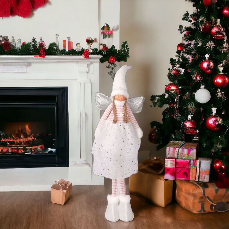 Decoración Ángel Navidad De Pie 79 Cm Trenzado Estrella Jhn-9