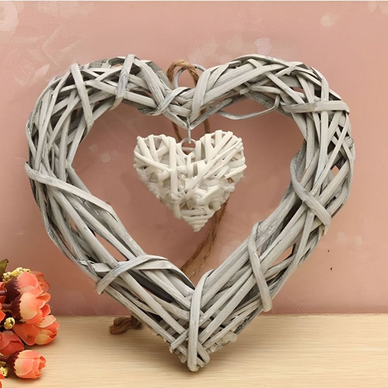 Corazón Colgante 20cm Mimbre Rústico Bricolaje Set de 3 Jhn-5