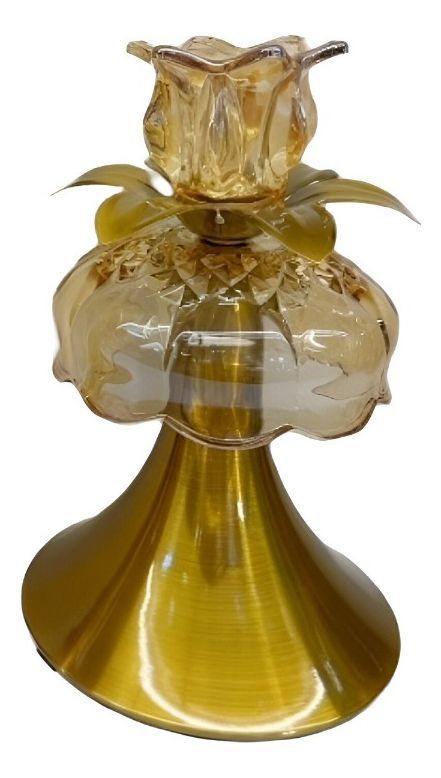 Candelabro Dorado Cristal Vintage Portavelas Mesa 23cm Jhn-0