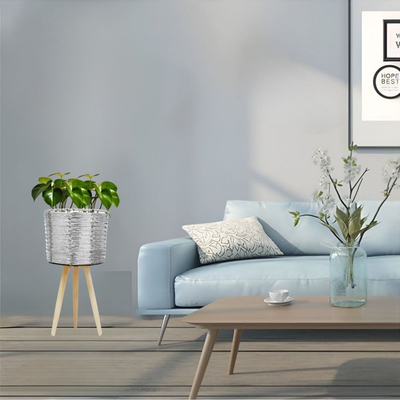 Set De 3 Maceteros Mimbre Sintético Plata Jardín Plantas Jhn-8