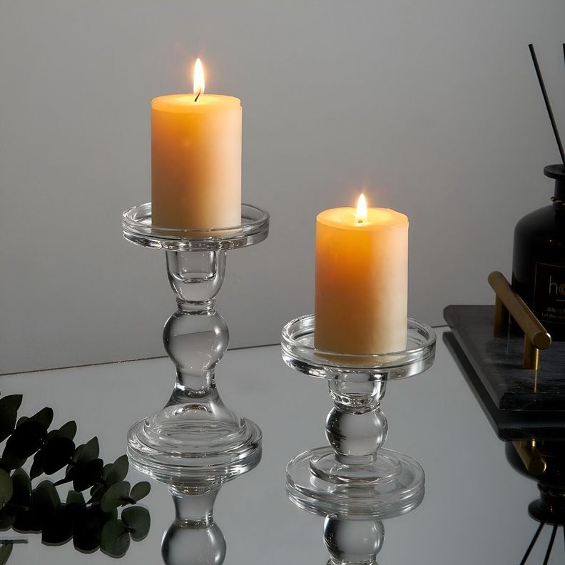 Set de 2 Candelabro Portavela Cristal Centro Mesa 11,5cm Jhn-1