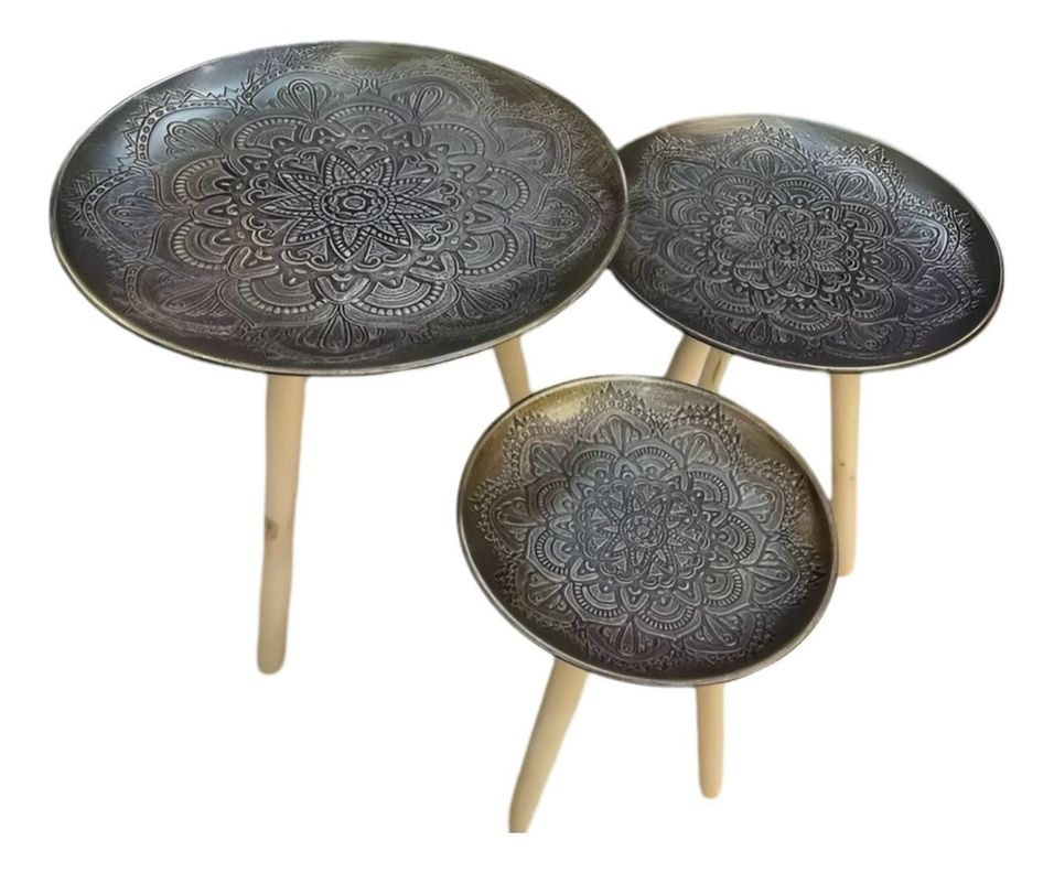 Set 3 Mesas Decorativas Diseno Vintage Dorado Envejecido Jhn Surtido