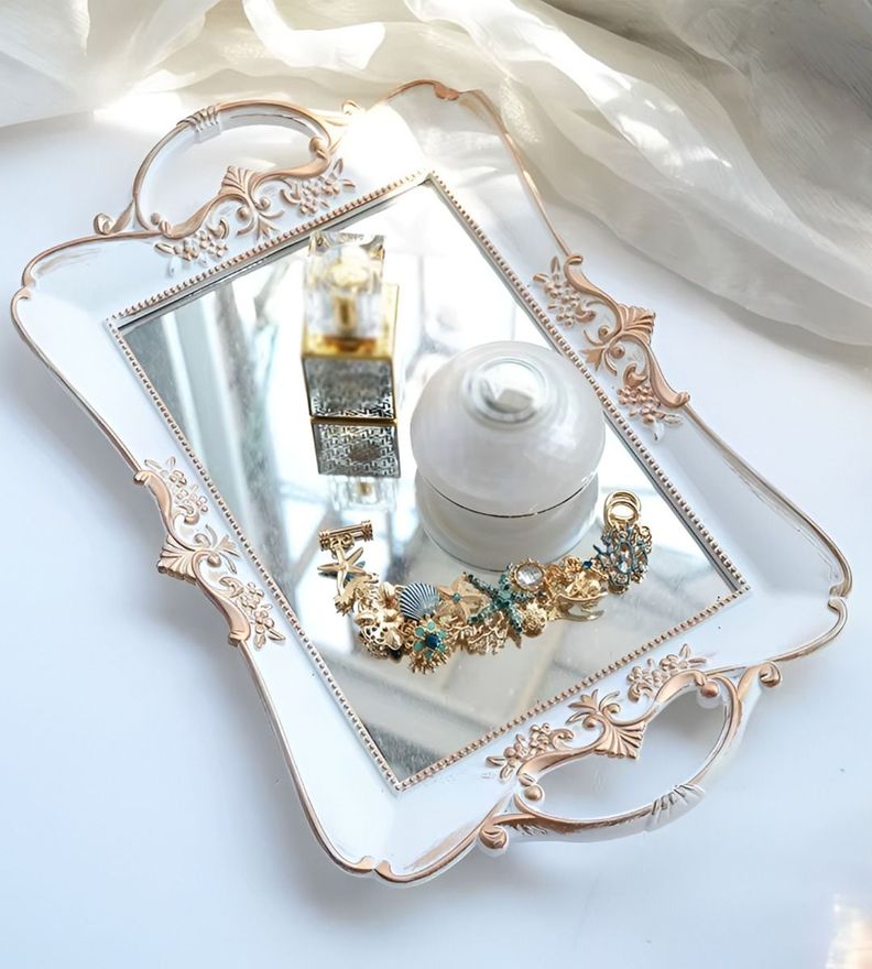 Bandeja Espejo Organizador Adorno Decorativo Blanca Jhn-1