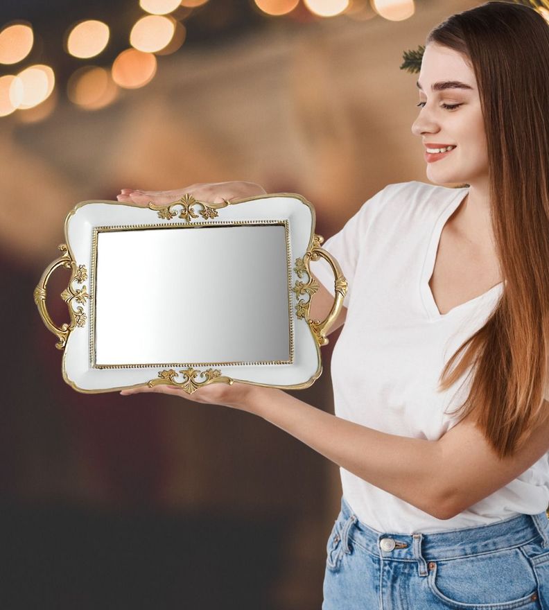Bandeja Espejo Organizador Adorno Decorativo Blanca Jhn-2