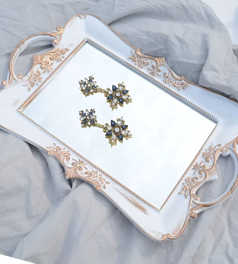 Bandeja Espejo Organizador Adorno Decorativo Blanca Jhn-4