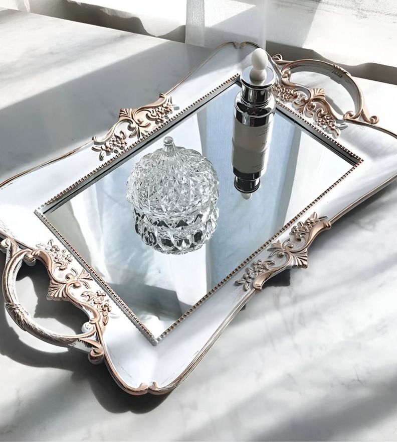 Bandeja Espejo Organizador Adorno Decorativo Blanca Jhn-5