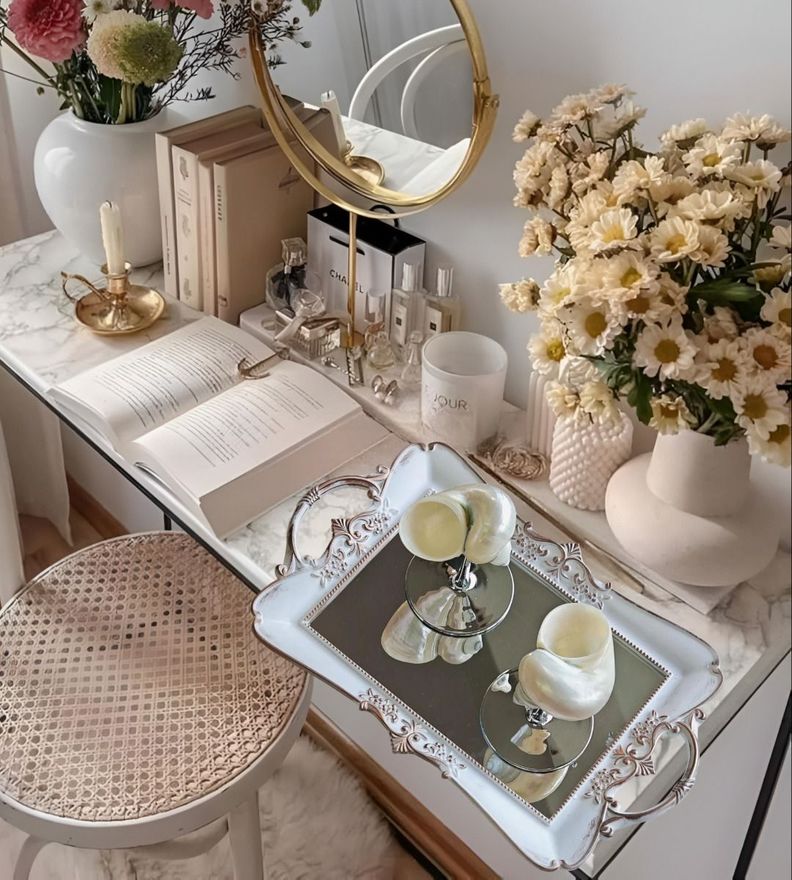 Bandeja Espejo Organizador Adorno Decorativo Blanca Jhn-7