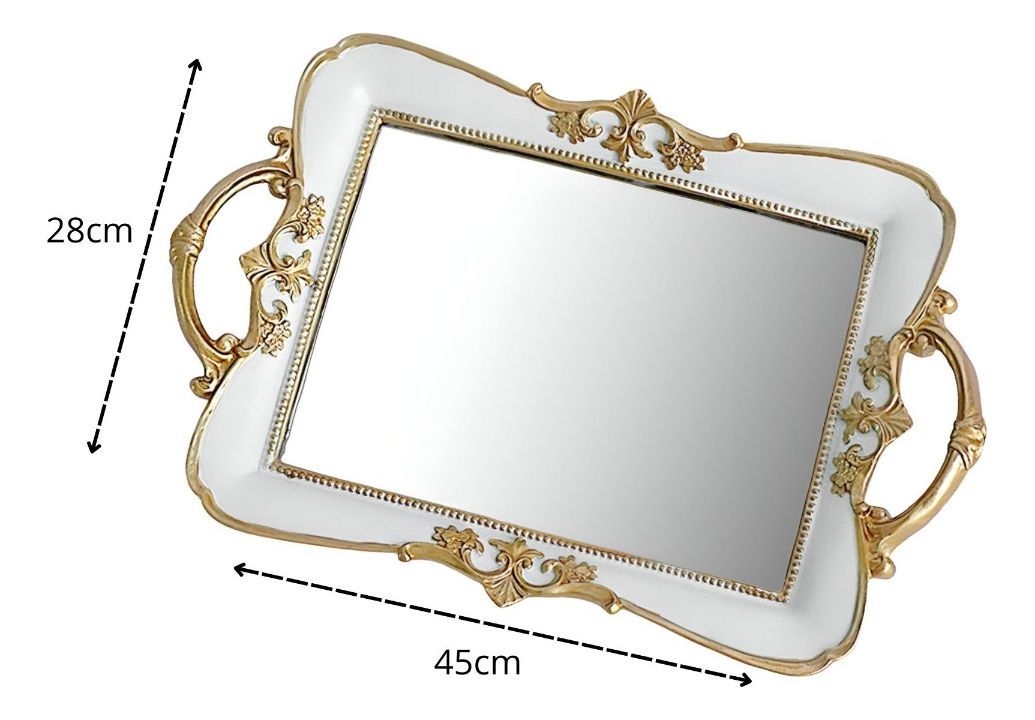 Bandeja Espejo Organizador Adorno Decorativo Blanca Jhn-9