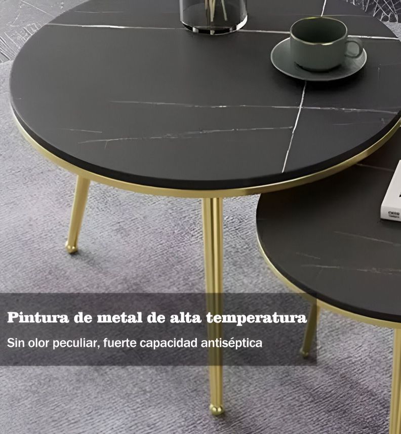 Set 2 Piezas Mesa Centro Auxiliar Circular Nórdico Negro Jhn-5