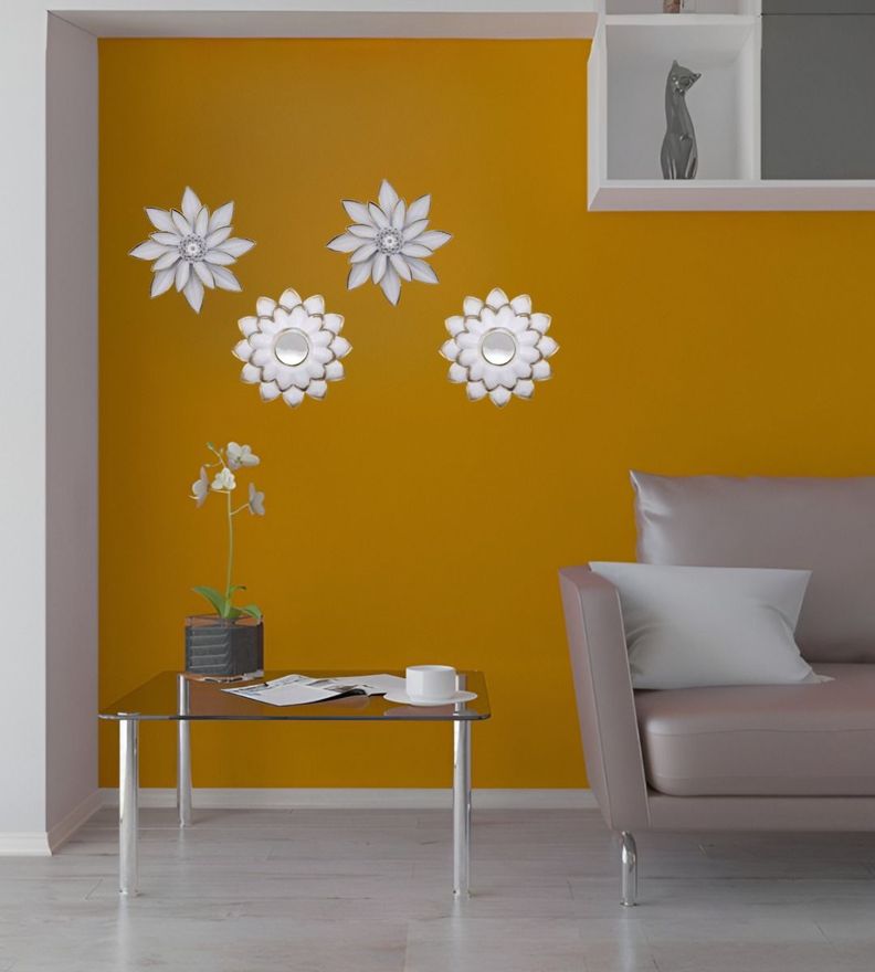 Set 4 Espejos Y Flores De Loto Decorativos Blanco Jhn-5