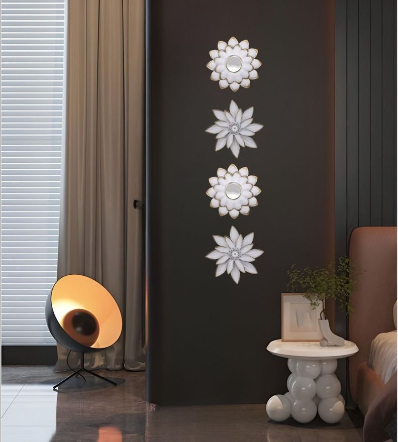 Set 4 Espejos Y Flores De Loto Decorativos Blanco Jhn-7