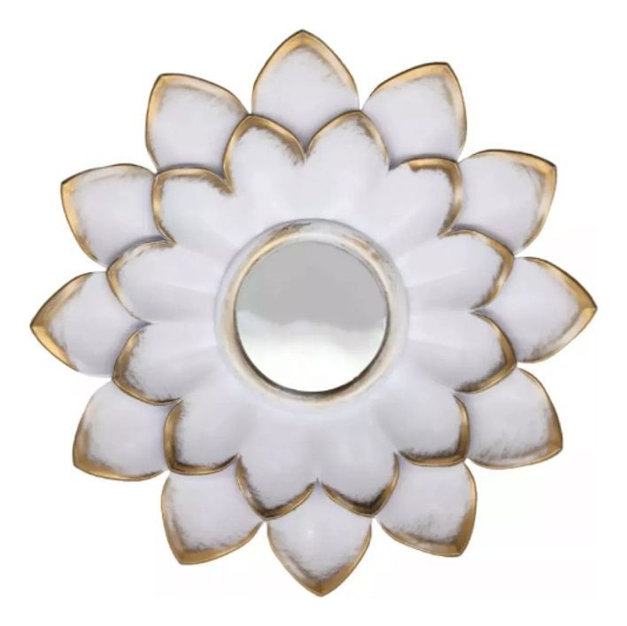 Set 4 Espejos Y Flores De Loto Decorativos Blanco Jhn-8