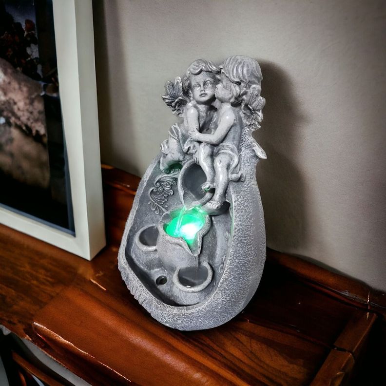 Fuente De Agua Diseño Angeles Con Luz LED Decorativa Jhn-6
