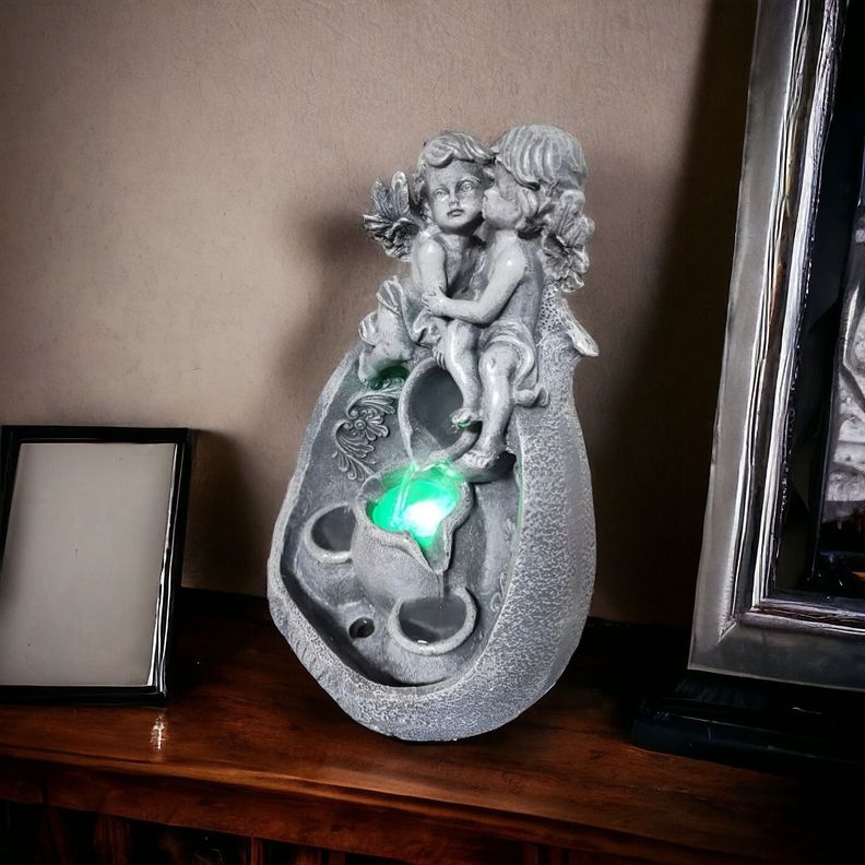 Fuente De Agua Diseño Angeles Con Luz LED Decorativa Jhn-7