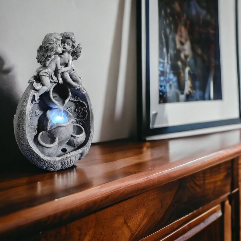 Fuente De Agua Diseño Angeles Con Luz LED Decorativa Jhn-8