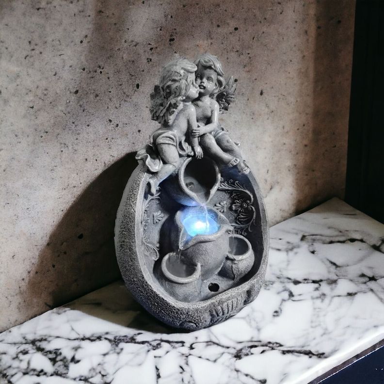Fuente De Agua Diseño Angeles Con Luz LED Decorativa Jhn-9
