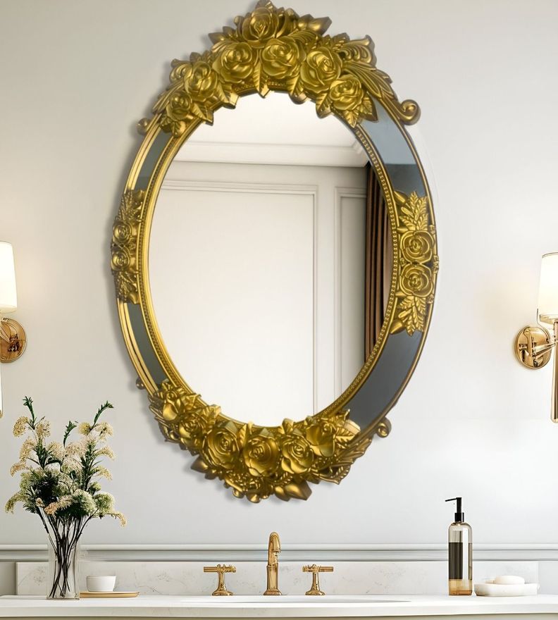 Espejo Ovalado Pared Grande Colgar Decorativo Dorado Jhn-1