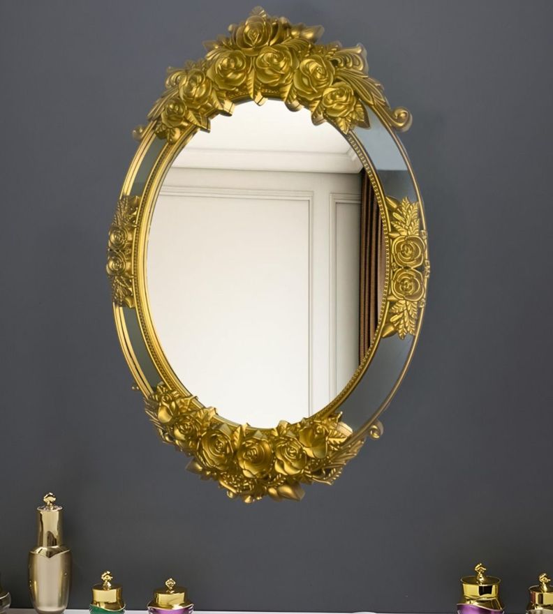 Espejo Ovalado Pared Grande Colgar Decorativo Dorado Jhn-3