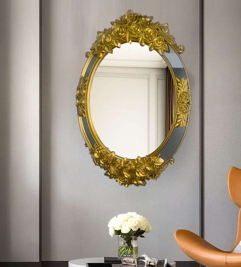 Espejo Ovalado Pared Grande Colgar Decorativo Dorado Jhn-7