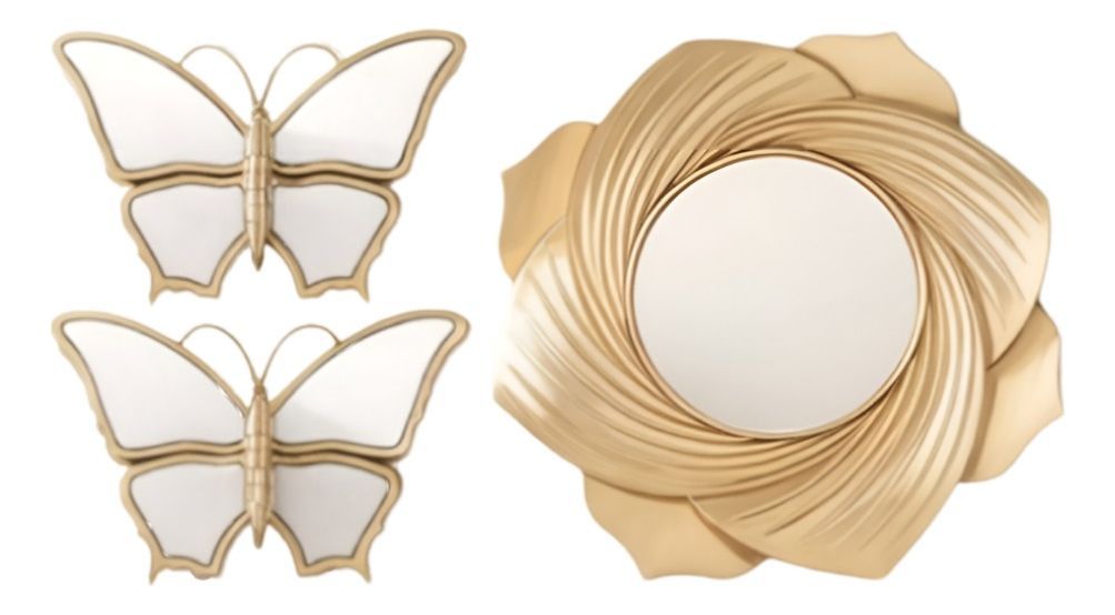 Set De 3 Espejos Mariposa Decorativos Dorados Jhn-0